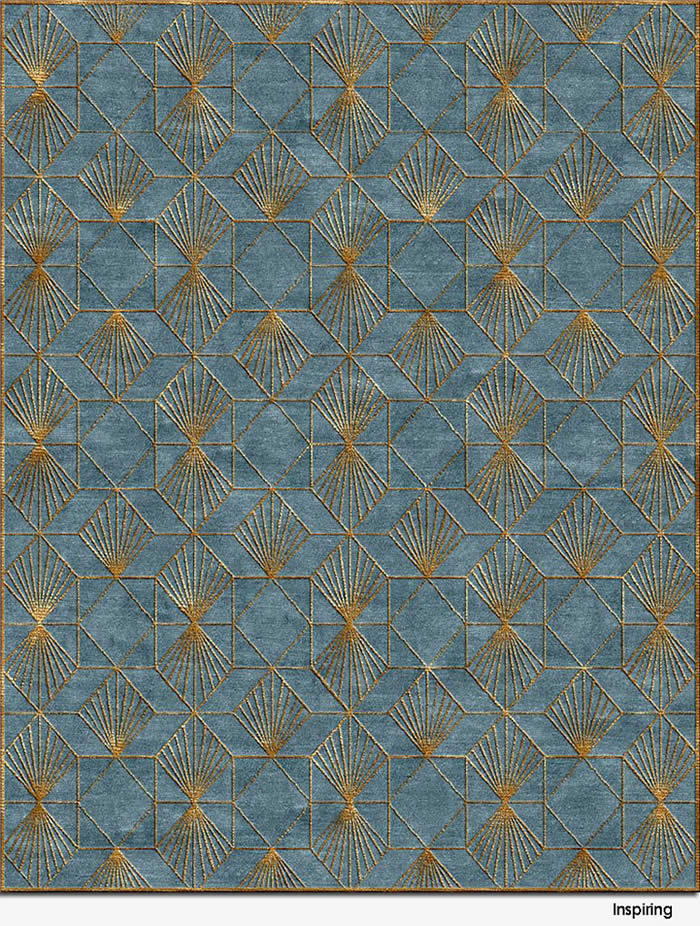 现代美式蓝灰色几何金色纹理图案地毯贴图