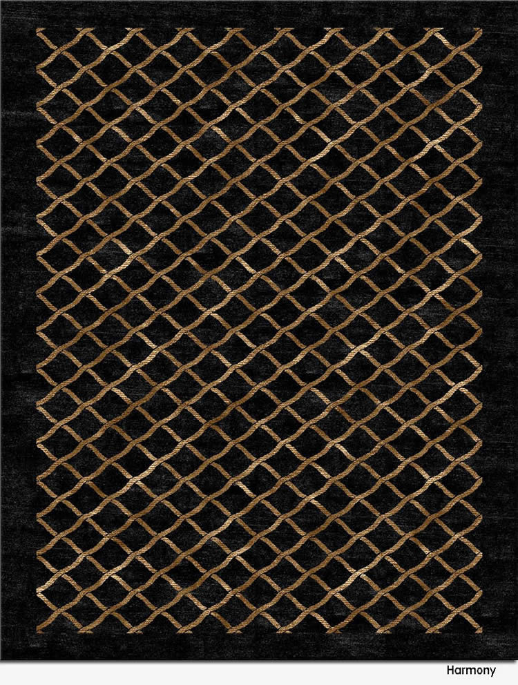 现代美式黑金色波纹线条图案地毯贴图