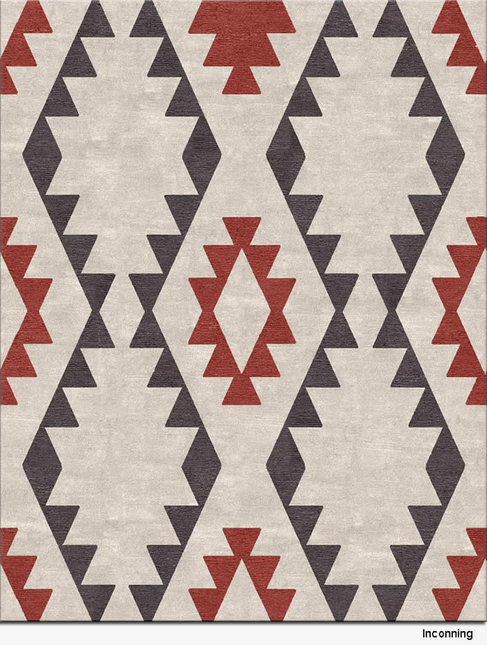 现代简约红灰色几何图形图案地毯贴图