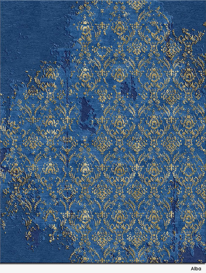 美式风格蓝底金色花纹图案地毯贴图