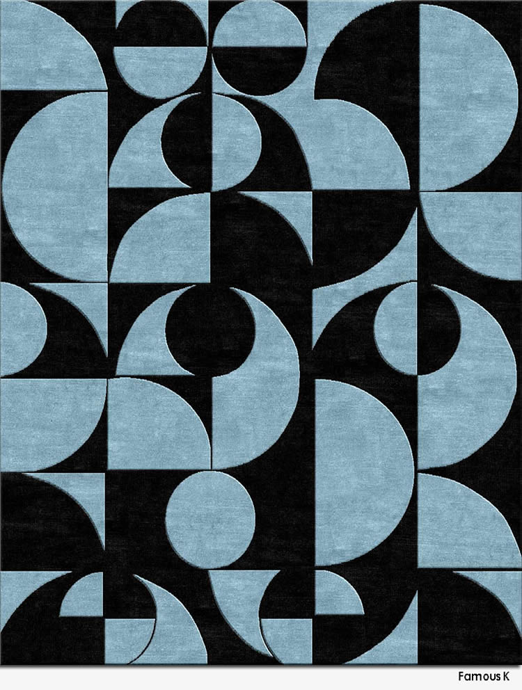 现代风格黑蓝色简单几何图案地毯贴图