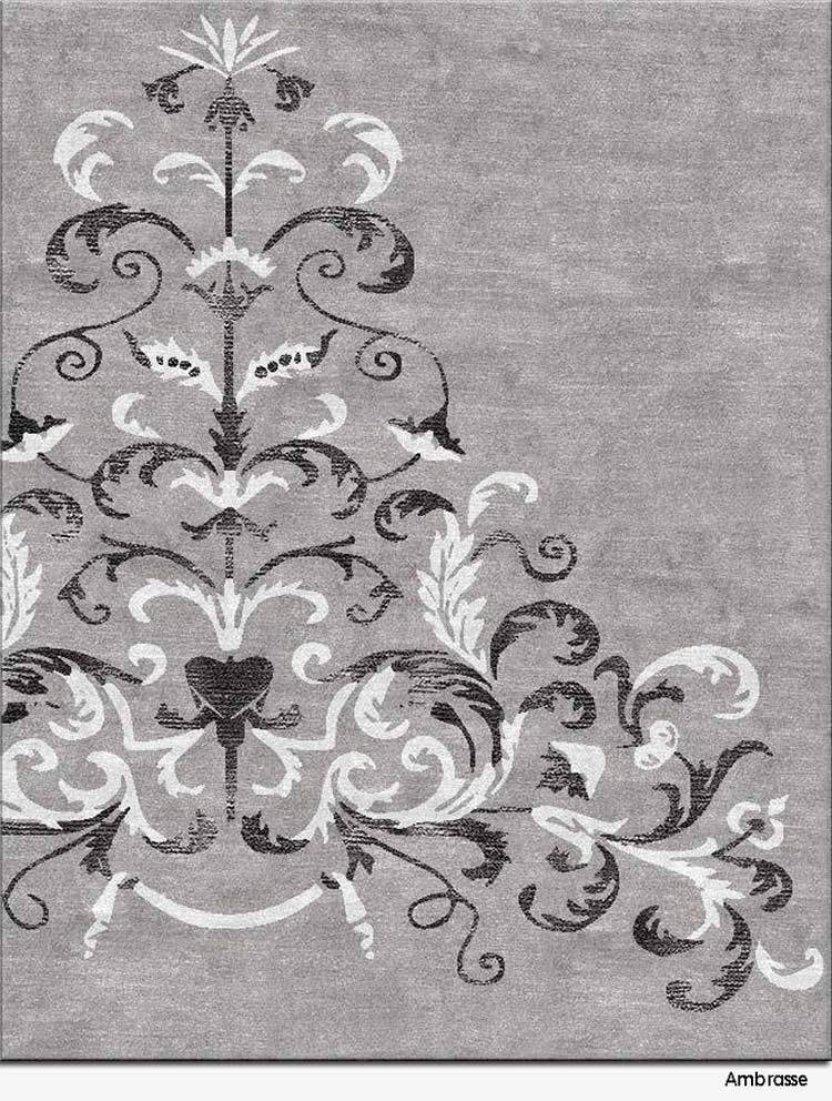 现代美式灰简单白色花纹图案地毯贴图