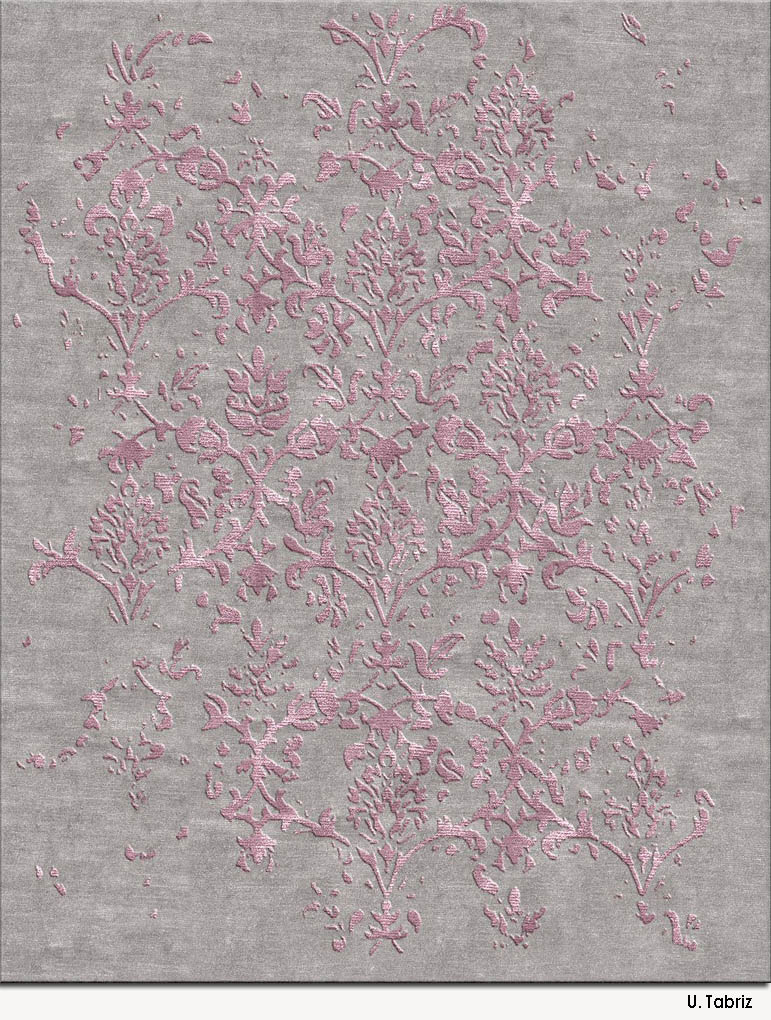 现代美式灰底紫粉色花纹图案地毯贴图