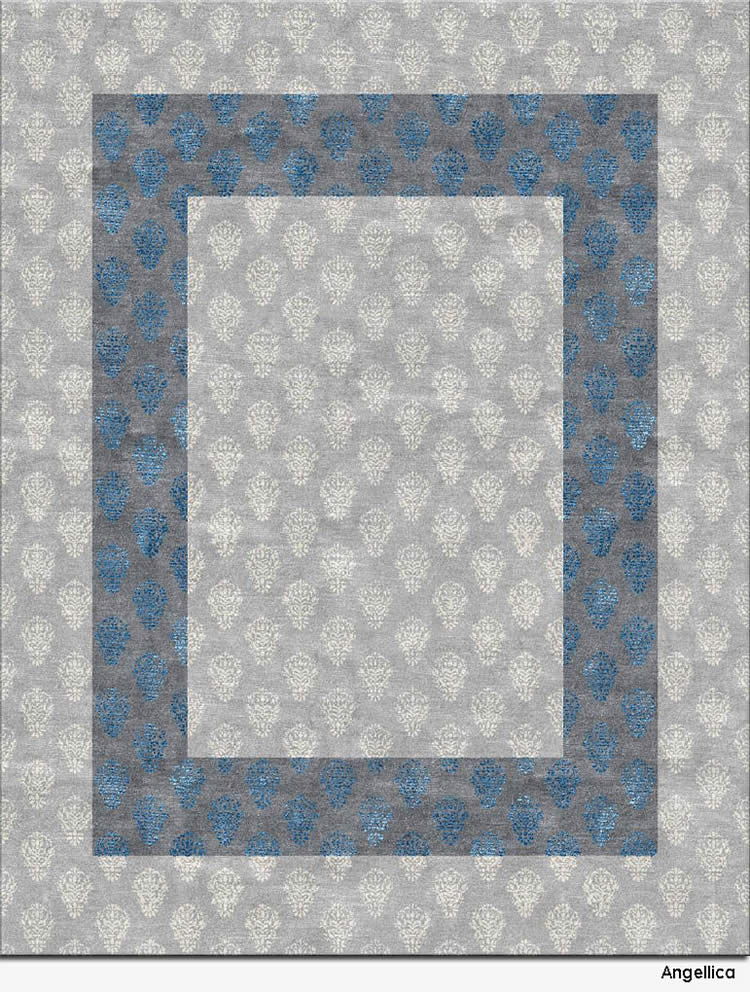 新中式灰白色抽象花朵图案地毯贴图-高端定