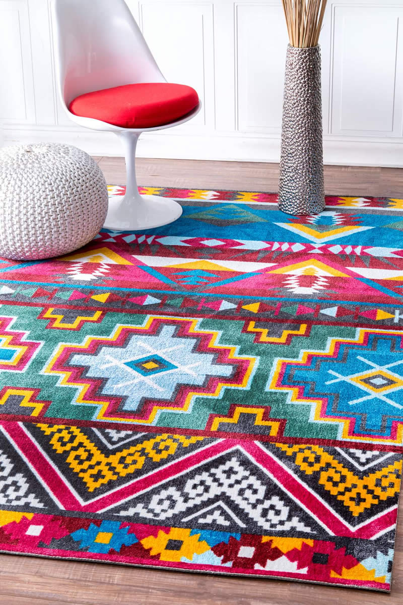 美式风格彩色几何图形纹理地毯贴图
