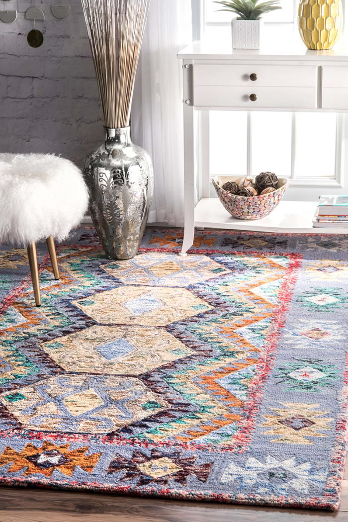 美式风格彩色抽象几何纹理地毯贴图-高端定
