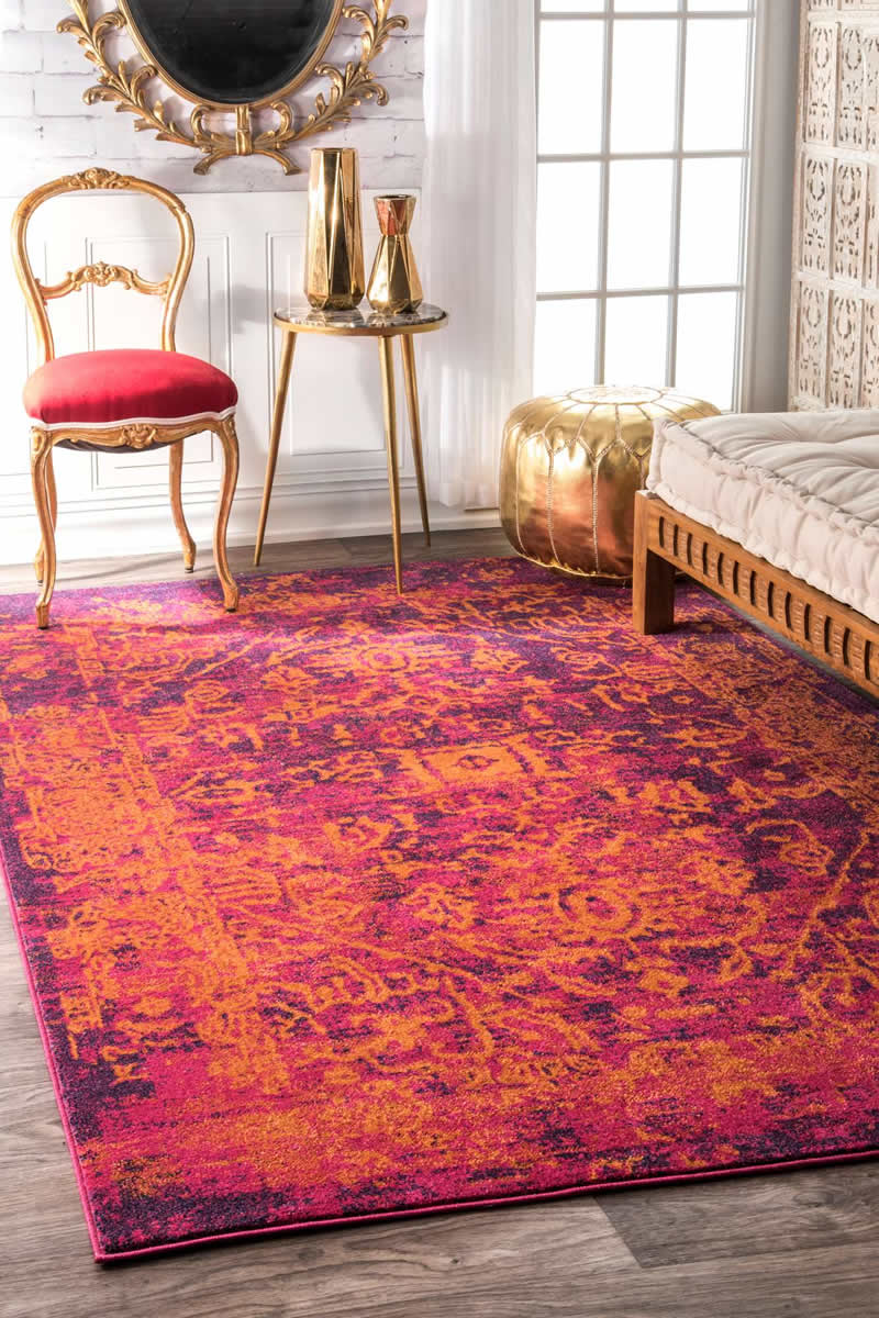 美式风格橘紫红色花纹图案地毯贴图-高端定