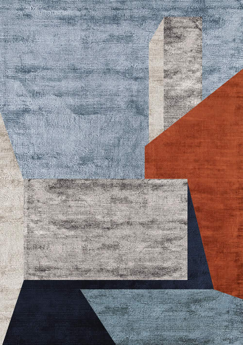 现代风格蓝灰砖红几何拼色图案地毯贴图