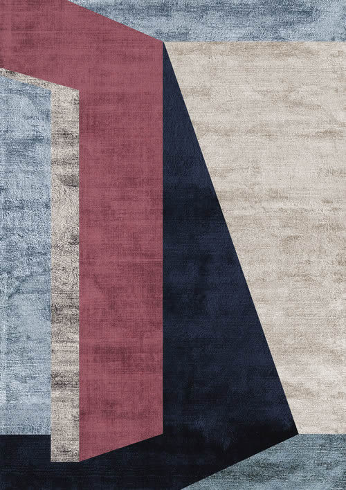 现代风格蓝灰紫红几何拼色图案地毯贴图