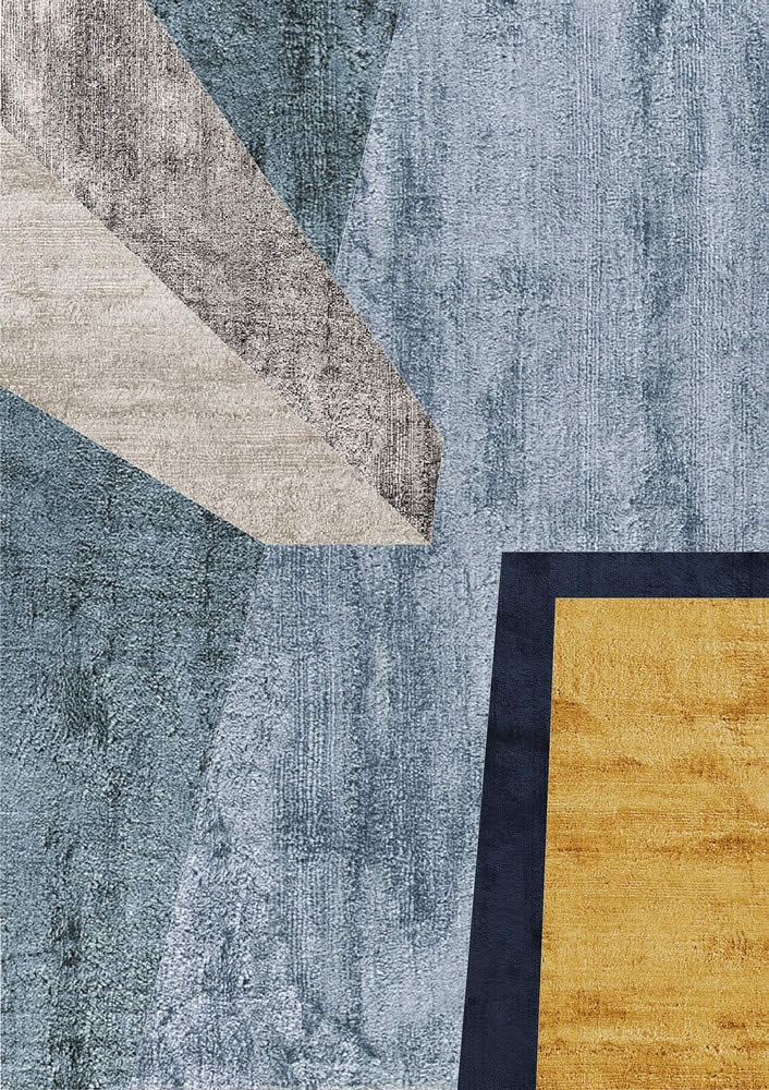 现代风格蓝灰黄色几何拼色图案地毯贴图