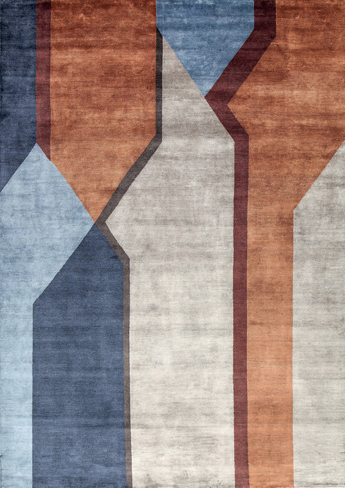 现代风格蓝灰砖红色几何拼色图案地毯贴图