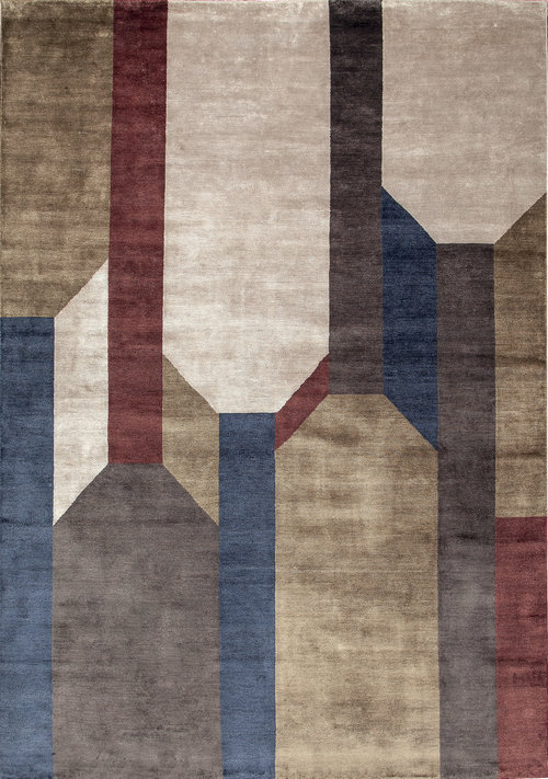 现代风格蓝灰咖色几何拼色图案地毯贴图