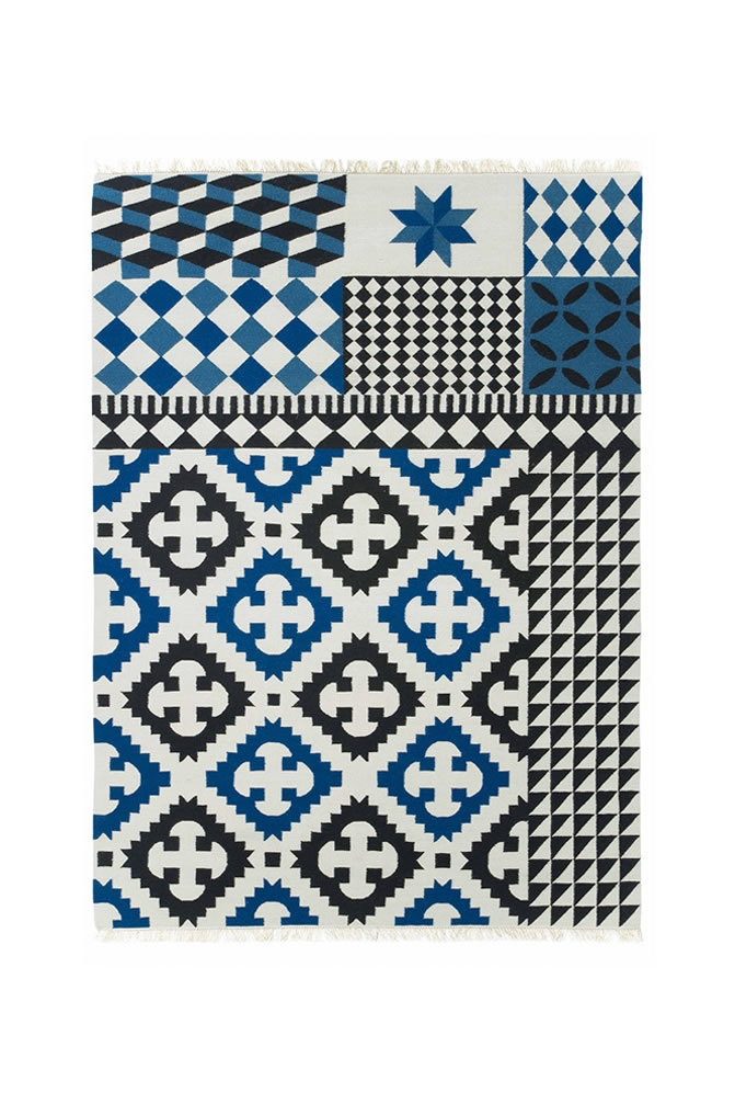 现代风格黑白蓝色几何纹理图案地毯贴图