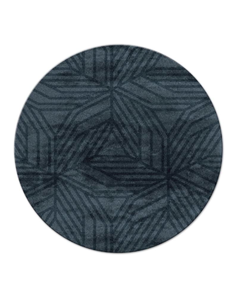 新中式墨灰色几何纹理图案圆形地毯贴图