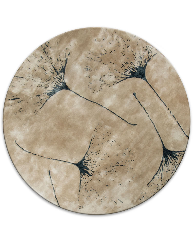新中式驼色叶子图案圆形地毯贴图