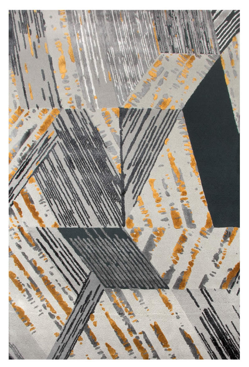 现代美式黑灰黄色几何抽象图案地毯贴图