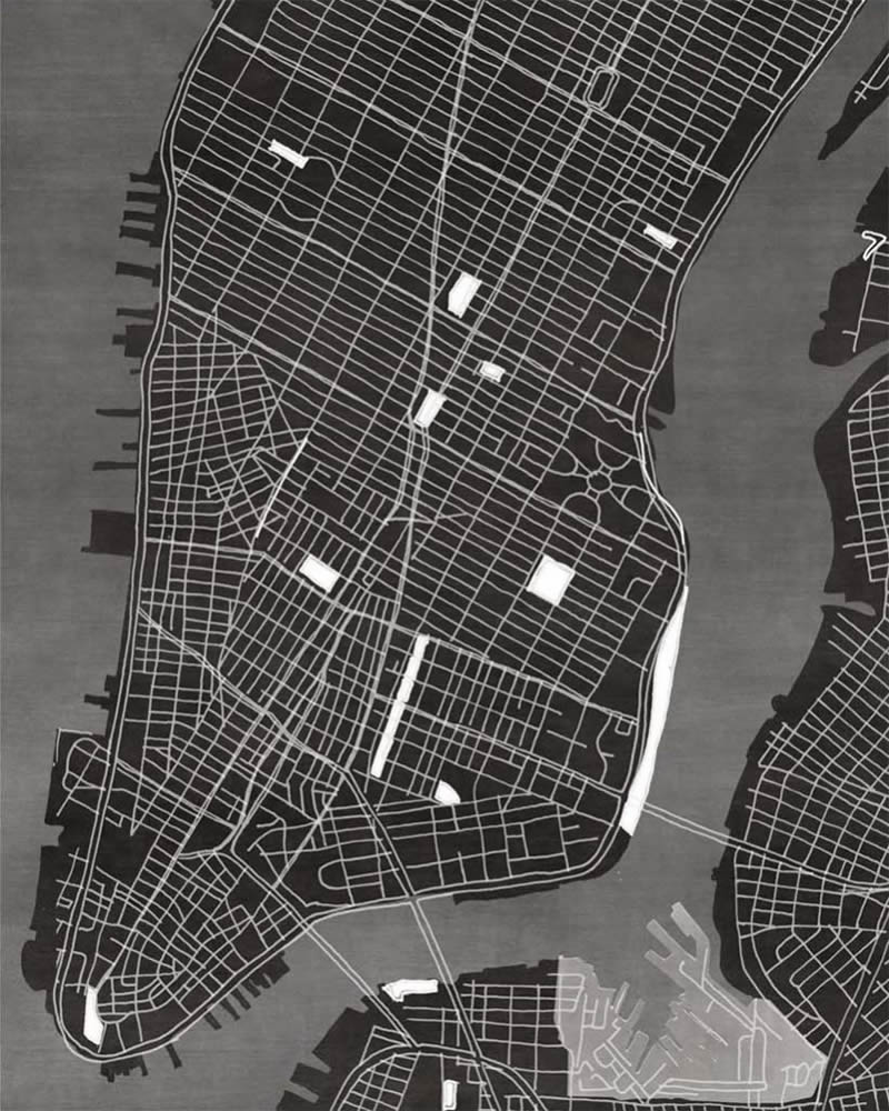 现代风格深灰白城市地图图案地毯贴图