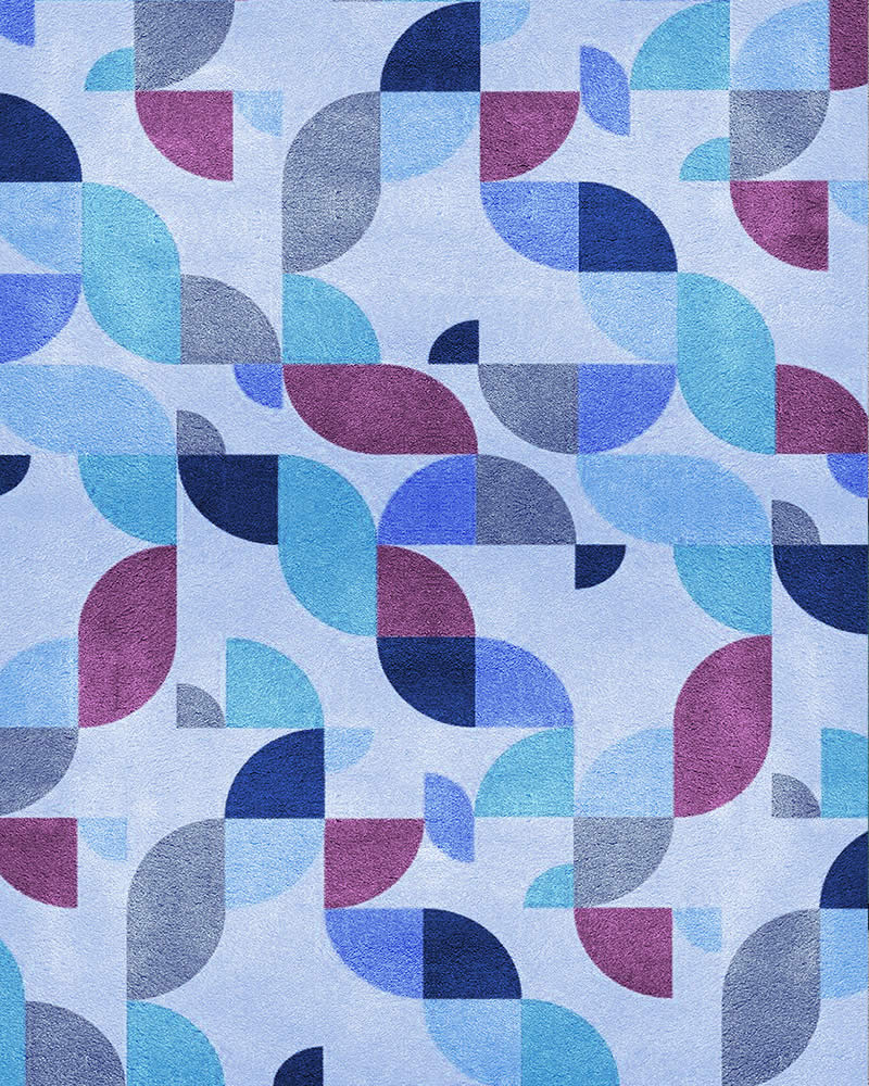 现代轻奢蓝紫色几何拼接图案地毯贴图