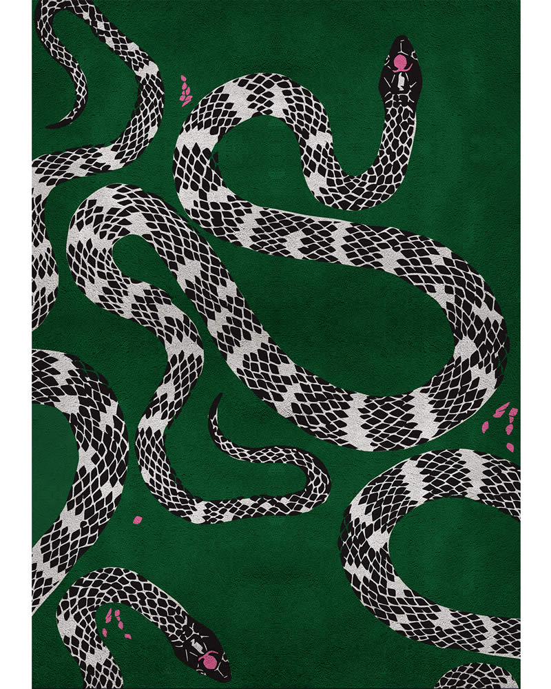 现代轻奢绿底蟒蛇图案地毯贴图