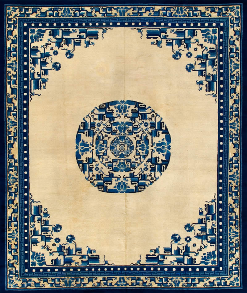 新中式深浅蓝色几何花纹图案地毯贴图-高端