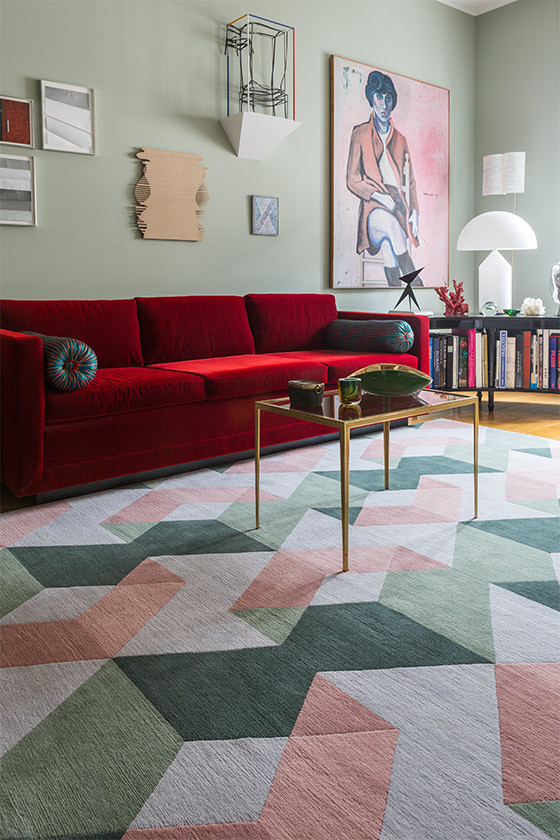 轻奢风格绿砖红色几何图案地毯贴图