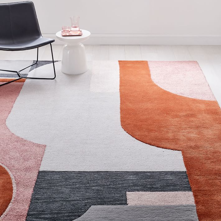 北欧风格橙粉色简单几何图案地毯贴图