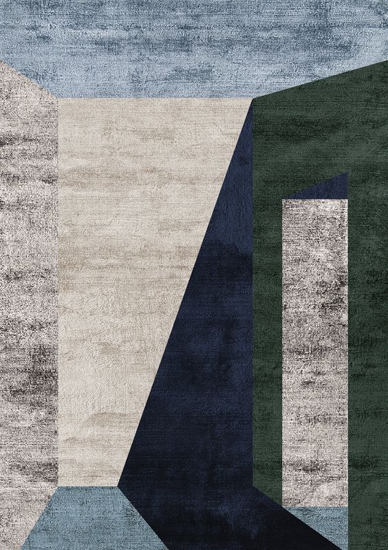 北欧风格蓝绿灰色色块拼接图案地毯贴图