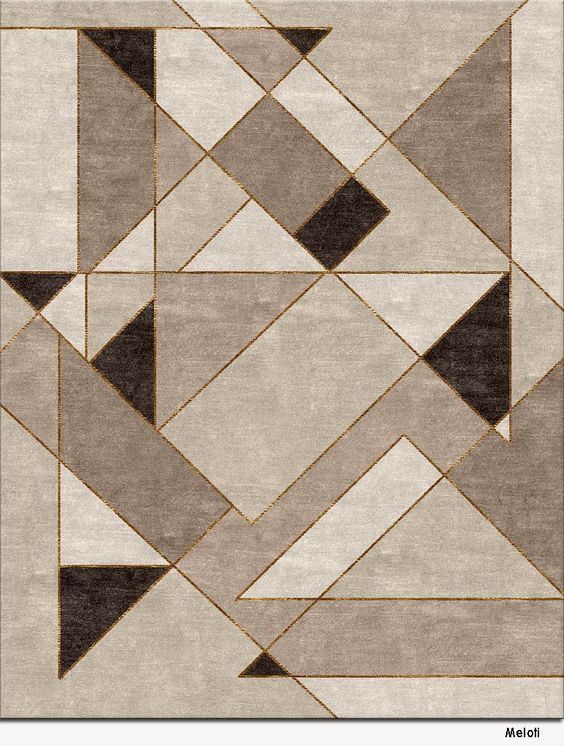 现代美式咖色几何色块图案地毯贴图