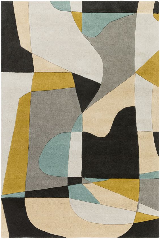 现代简约黑灰白色几何拼接图案地毯贴图