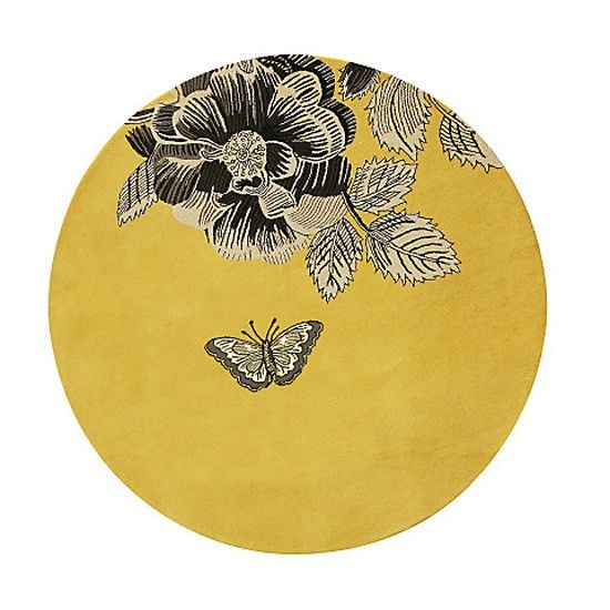 新中式风格黄色花纹图案圆形地毯贴图