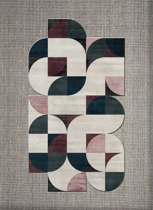 现代风格蓝灰红色几何图形图案地毯贴图