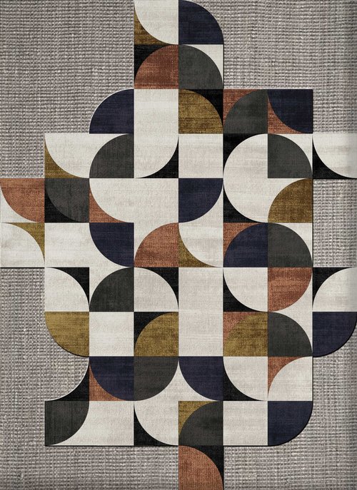 现代风格黄灰色几何图形图案地毯贴图