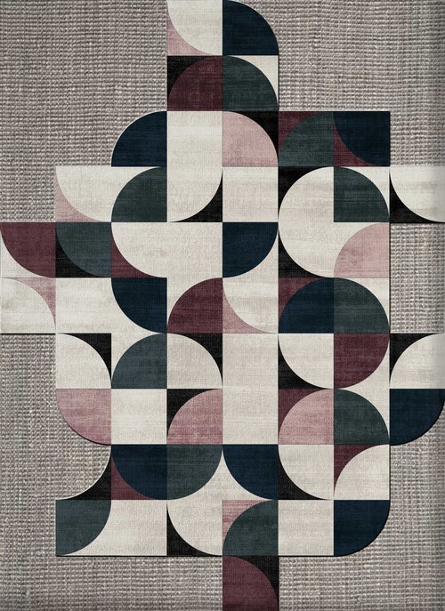 现代风格青灰粉色几何图形图案地毯贴图