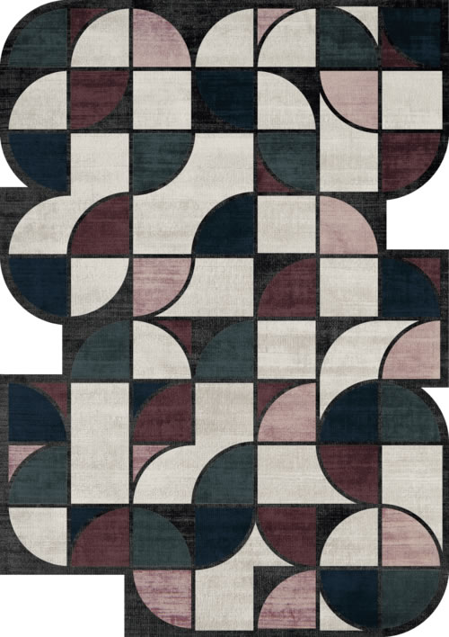 现代风格绿灰酒红色几何图案地毯贴图