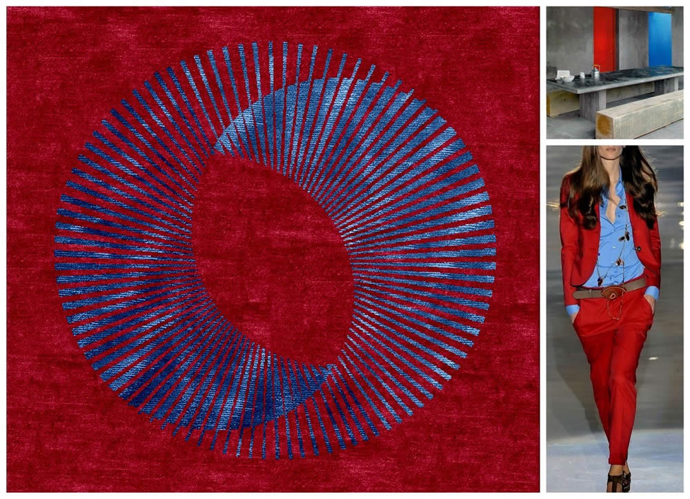 现代轻奢红蓝色圆形纹理图案地毯贴图