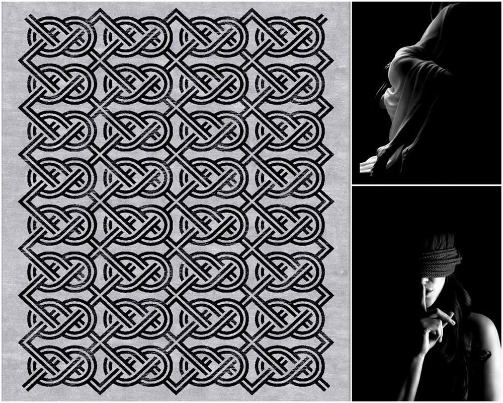 现代风格黑灰色几何绳结图案地毯贴图
