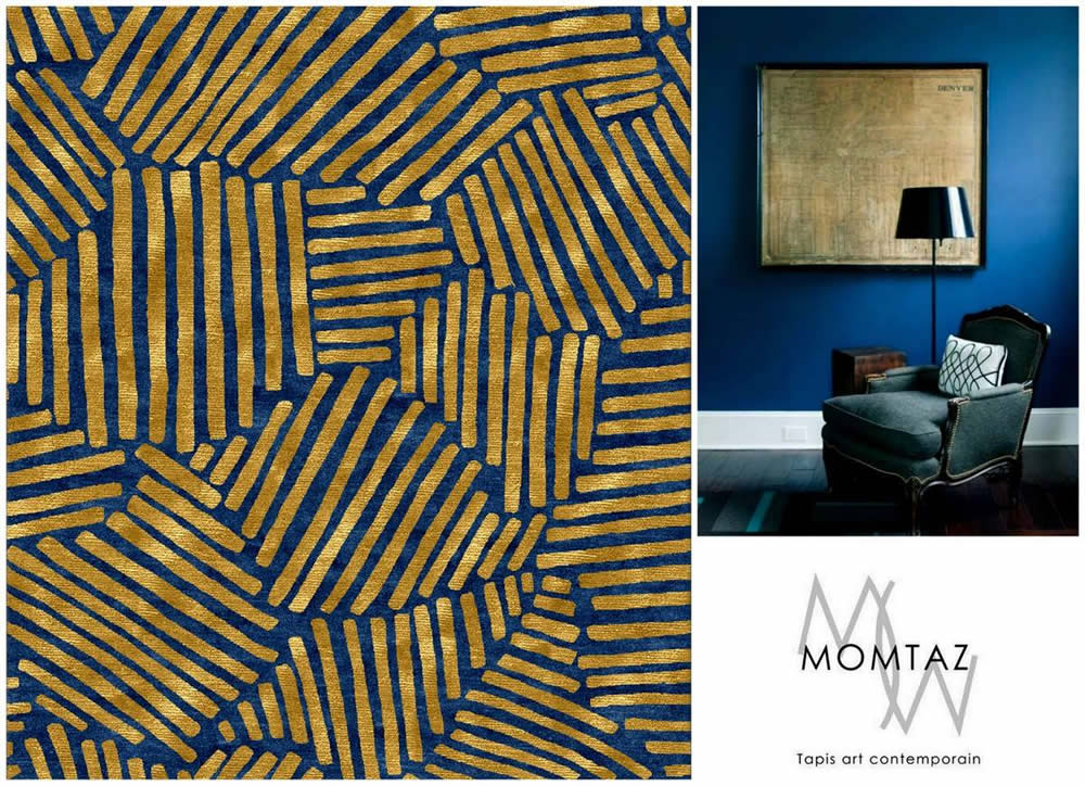 现代美式金黄色几何条纹图案地毯贴图