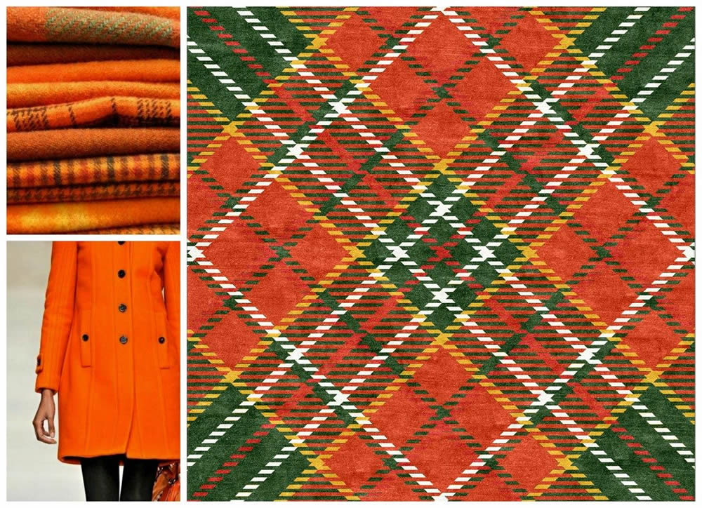 现代风格橘红色几何格子条纹图案地毯贴图