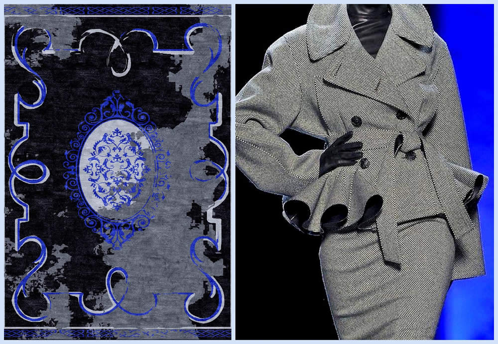 现代美式黑灰蓝色花纹图案地毯贴图