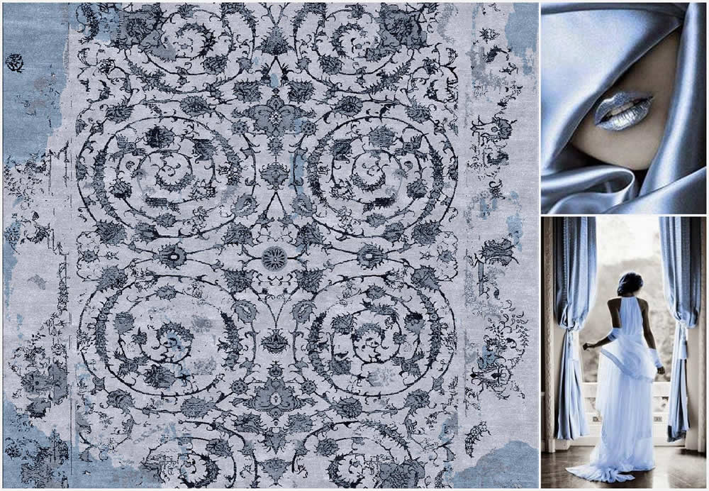 美式风格灰蓝色花纹图案地毯贴图