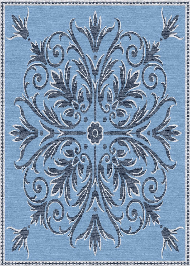 新中式风格蓝黑色花纹图案地毯贴图