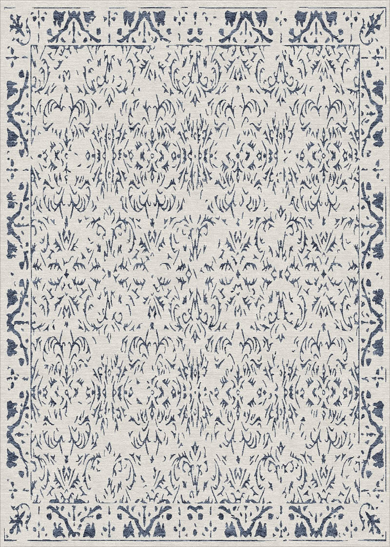现代美式墨蓝色抽象花纹理图案地毯贴图