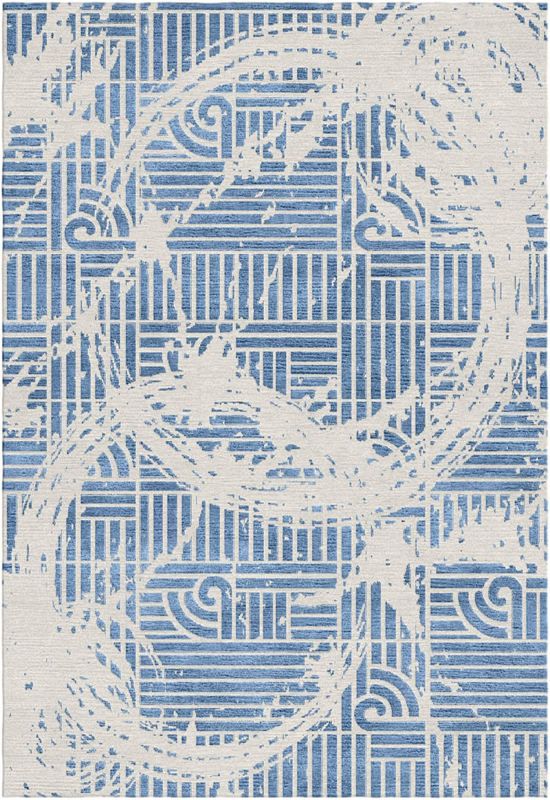 新中式蓝白色简单几何图案地毯贴图