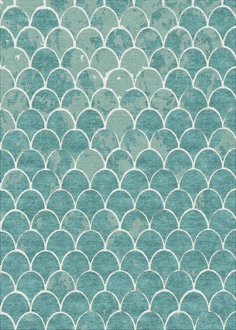 新中式青蓝色鱼鳞图案地毯贴图