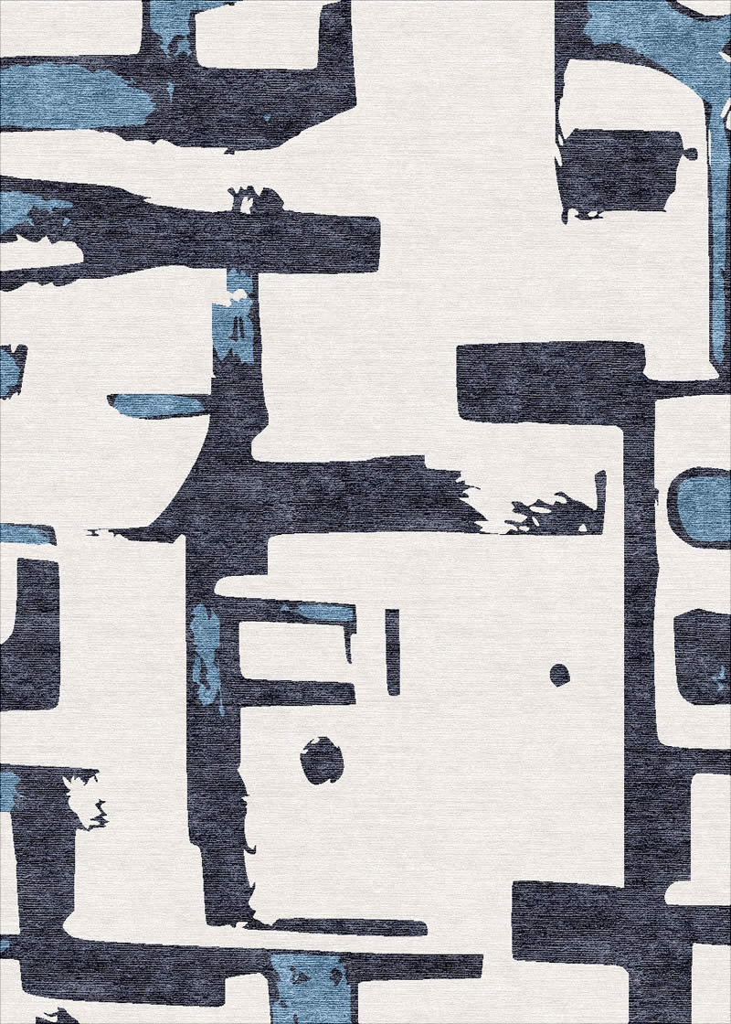 新中式蓝色墨色简单纹理图案地毯贴图