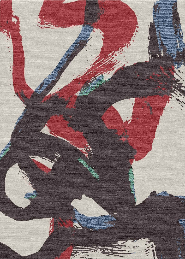 新中式水墨红黑色抽象纹理图案地毯贴图