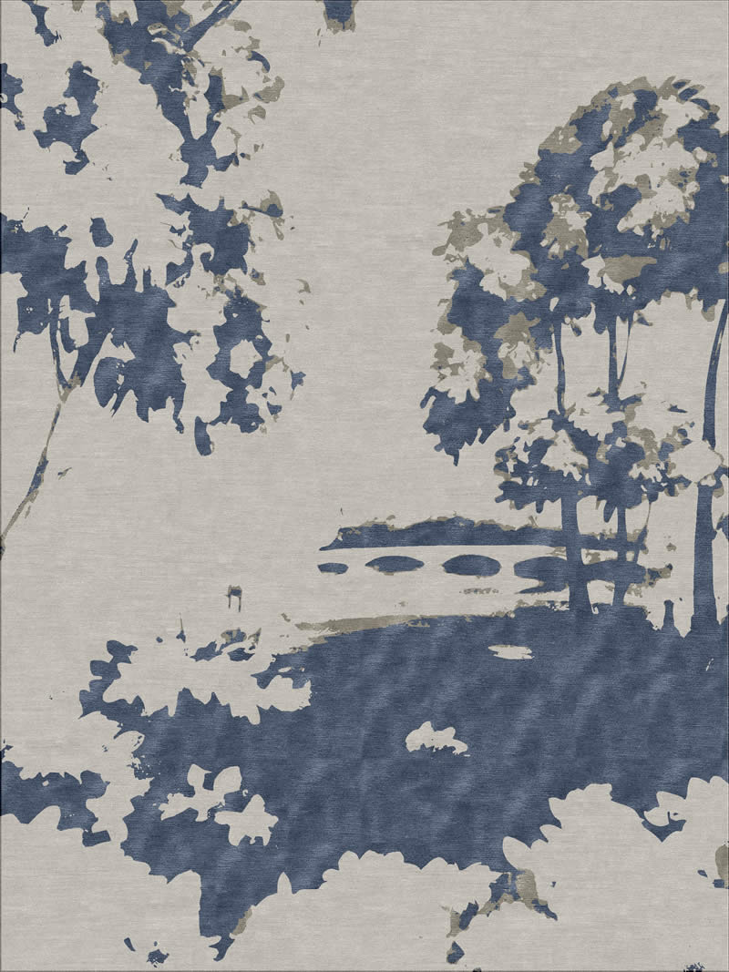 新中式蓝灰色树木山水图案地毯贴图