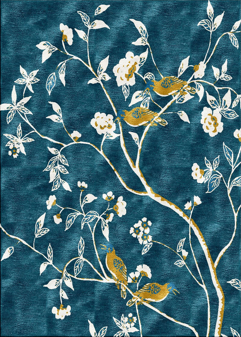 新中式花鸟树木图案地毯贴图