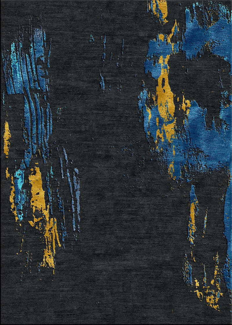新中式黑黄蓝色简单抽象图案地毯贴图