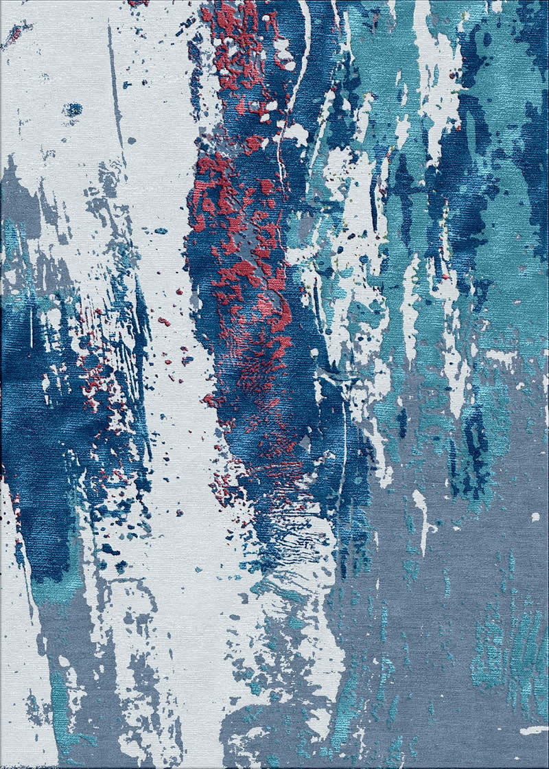 现代美式深浅蓝灰色抽象图案地毯贴图